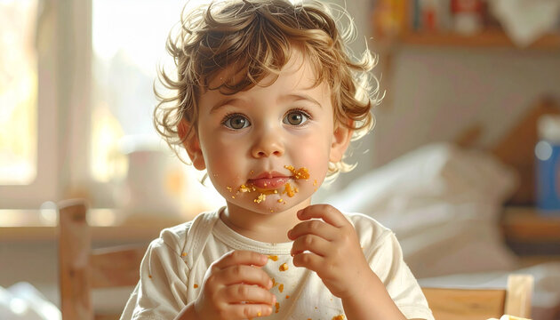 Child eating meal closeup