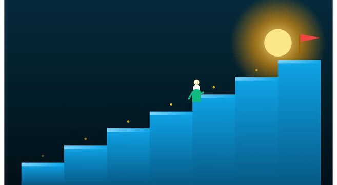 Business success concept: person climbing stairs to animation