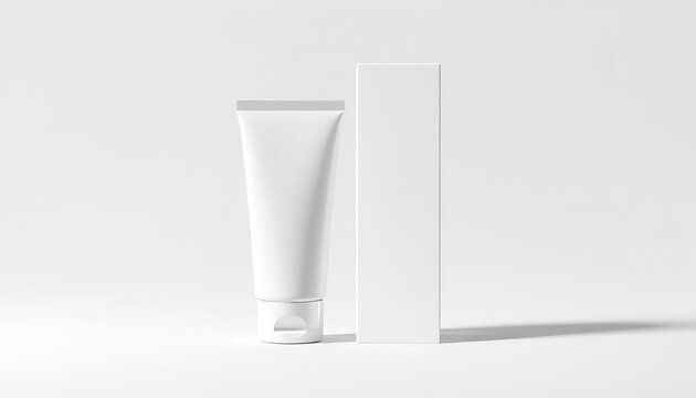 Blank plastic tube for cosmetics with cardboard box mockup. Front view 