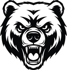 Fototapeta premium Aggressive bear head graphic black and white vector illustration