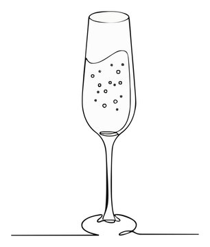 Champagne flute glass vector line art icon. Generative AI