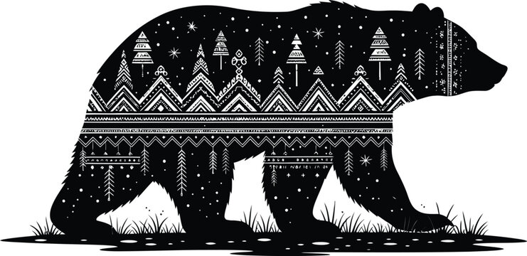 Black bear silhouette with fair isle pattern