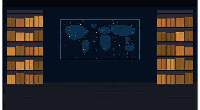 Digital library interface with abstract map data animation
