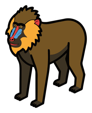 Mandrill baboon monkey isometric flat vector illustr.... Generative AI