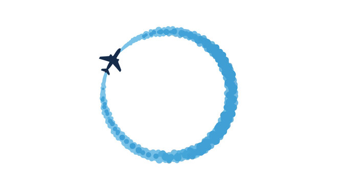 Airplane Flying in a Circular Smoke Trail Vector Illustration