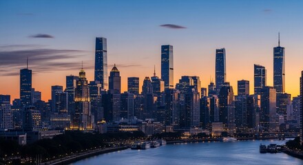 Fototapeta premium City skyline sunset silhouette