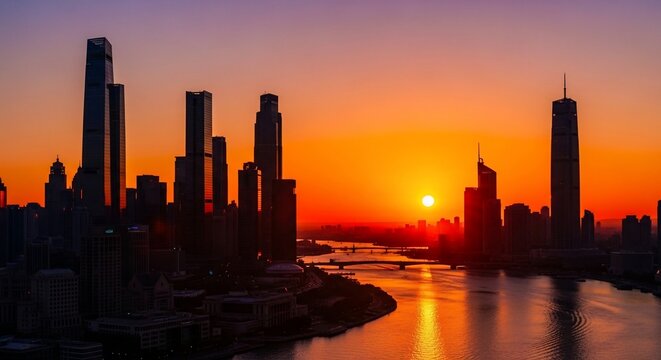 City skyline sunset silhouette