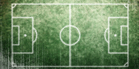 Football field or image of Green carpet floor is a soccer field. top view background © Zayyan