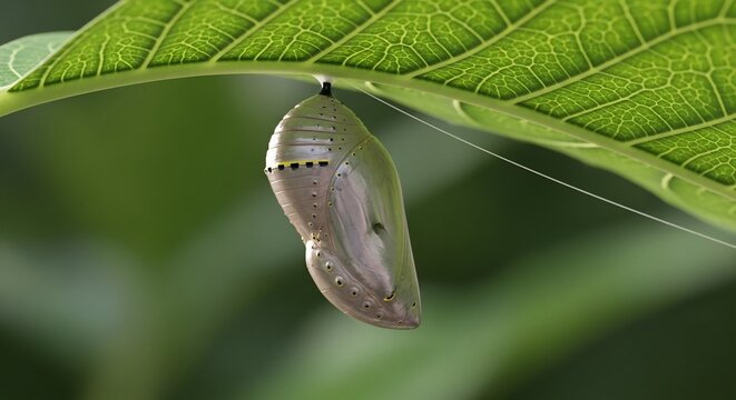 Chrysalis suspended from leaf
