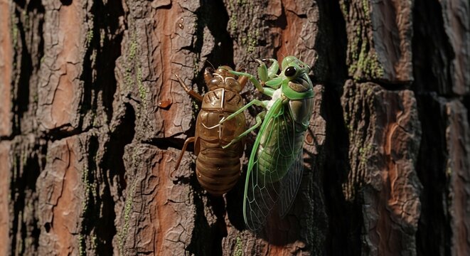 Cicada emerging from shell
