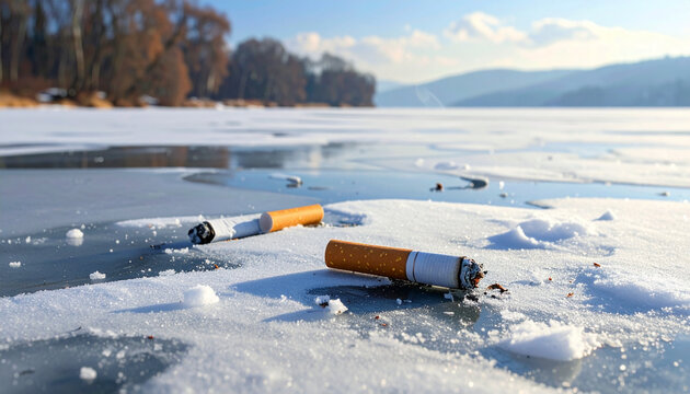 Cigarettes on ice surface
