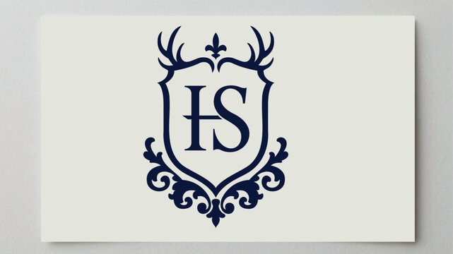 Heraldic shield emblem with letters i and s and decorative antlers heraldic monogram identity insignia heraldry typography flourish corporate initials minimalist medieval alphabet