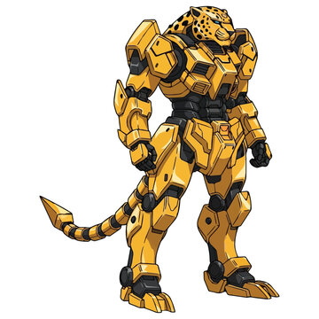 Yellow Jaguar Robot Warrior Character Design in Futuristic Mecha Armor