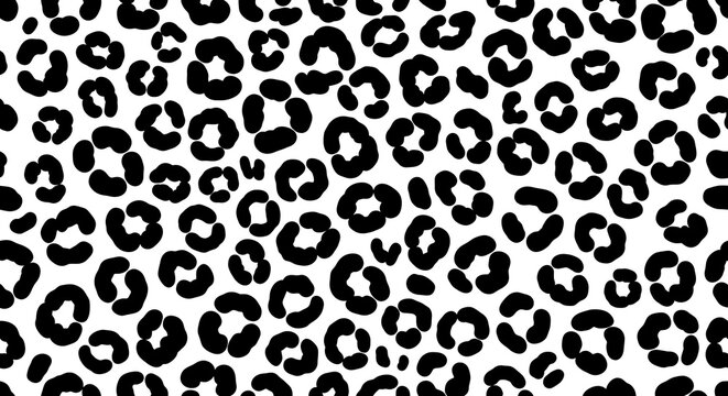 Pattern Leopard Spots Seamless Design with Bold Black Shapes Over a Bright White Background Featuring Repeating Texture, Wild Cat, Big Cat With