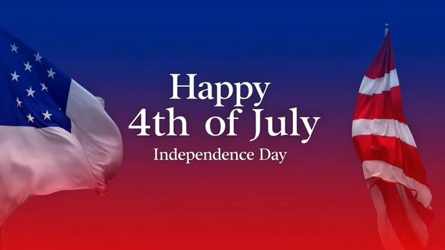 Happy 4th of July Independence Day Greeting with Waving American Flags