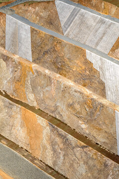 Textures and patterns created by bulldozers earth work on industrial construction site