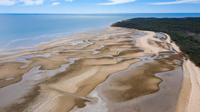 multicolour patterns at low tide on sands flats at The Point near Bird Island
