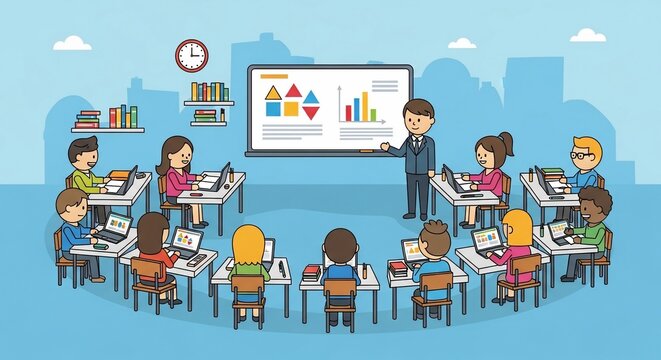 Classroom lecture with students and teacher