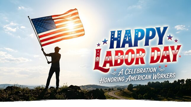 Happy labor day celebration honoring american workers with american flag