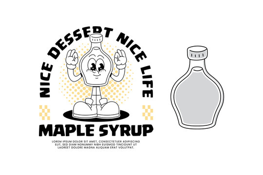 Sweet maple syrup retro cartoon character mascot illustration with standing and ok hands pose for cafeteria, breakfast, restaurant, eatery and bakehouse merchandise
