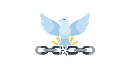 Obraz premium Blue dove breaking grey metal chain representing liberty.
