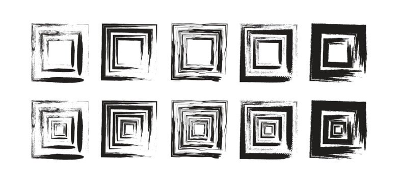 Rectangle frame line. square shape outline on hand draw style. vector illustration isolated. Square white frame with black paint, brush paint ink stroke and grunge texture. Grunge square template 