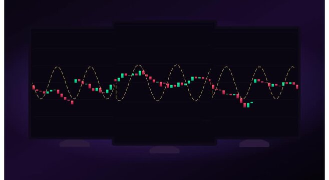 Financial market candlestick chart with sine wave animation