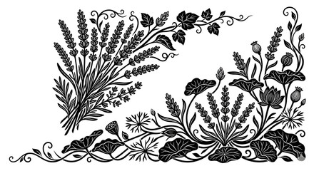 Fototapeta premium Latest Silhouette Corner Floral Design | Elegant Decorative Floral Border.