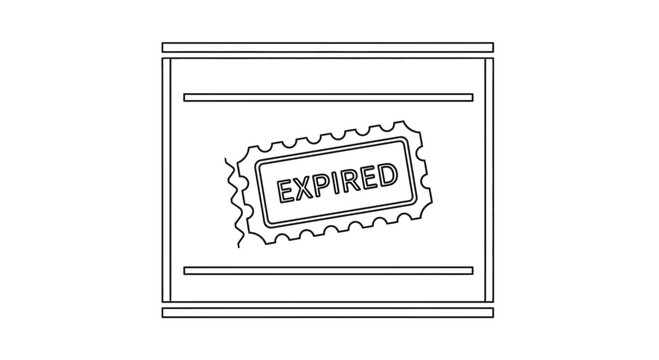 Expired Stamp Line Art Illustration on Document, Out of Date or Invalid Concept