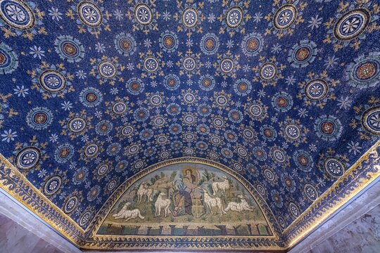 Beautiful mosaics in the Basilica di San Vitale, Unesco world heritage site Ravenna, Italy