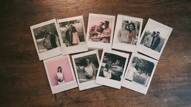 A collection of retro instant photographs capturing cherished moments of loved ones and cherished memories