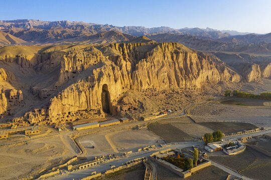Aerial of the great buddhas in Bamyan, Afghanistan