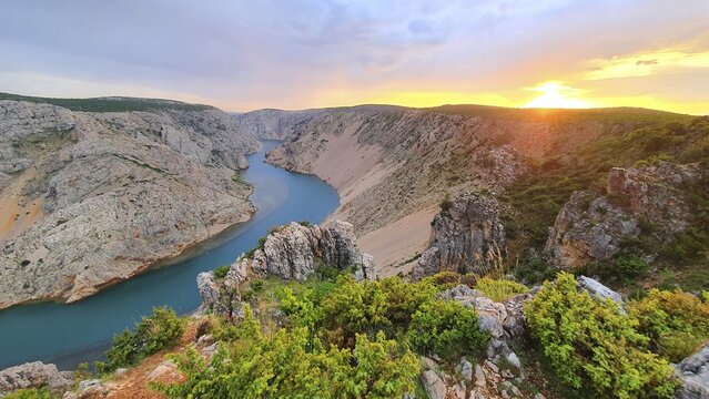 Viewpoint, Pariževacka Glavica, filming location of Karl May movies, river Zrmanja at sunset, Jasenice, Zadar County, Croatia