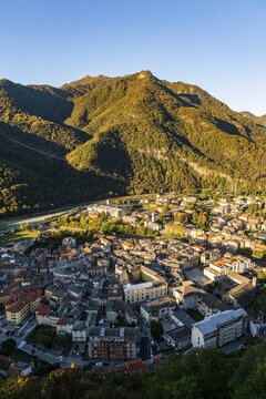 Overlook over Varallo from the Unesco world heritage site Sacro Monte de Varallo, Italy