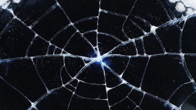 Realistic Cracked Ice Spreading Effect on Dark Background