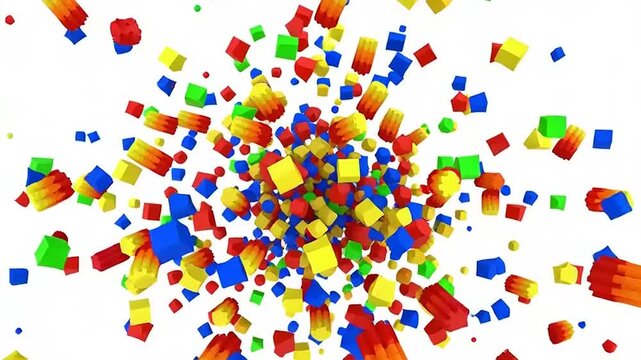 Colorful 3D Blocks Exploding Outward Animation.