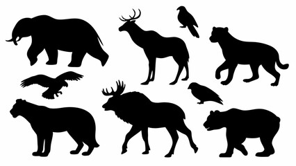 Fototapeta premium Premium collection of black silhouette animal vectors featuring bear deer crow wolf eagle moose lion and other wildlife in elegant monochrome style for nature wildlife