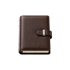 Naklejka premium Brown Leather Book Cover with Clasp Isolated on Transparent Background