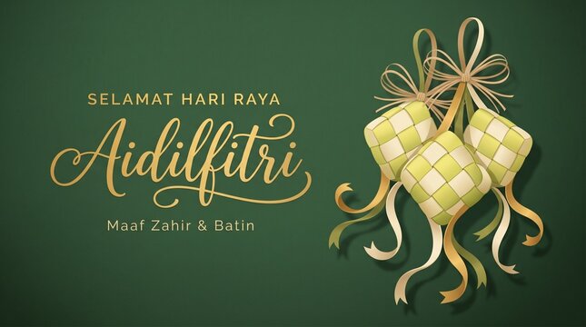 Hari Raya Aidilfitri background design with ketupat. Malay means Fasting day celebration, I seek forgiveness, physically and spiritually.