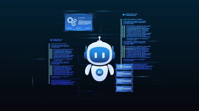 Futuristic AI workflow automation dashboard with ai agent assistant, coding panels and data analytics dashboard, looped animation
