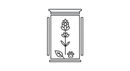 Fototapeta premium Lavender Plant in Jar with Paw Print and Leaf Icon, Herbal Remedy Concept