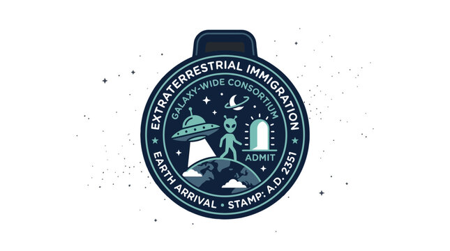 Alien Immigration Stamp for Earth Arrival, Extraterrestrial Consortium Galactic Welcome Admission A.D