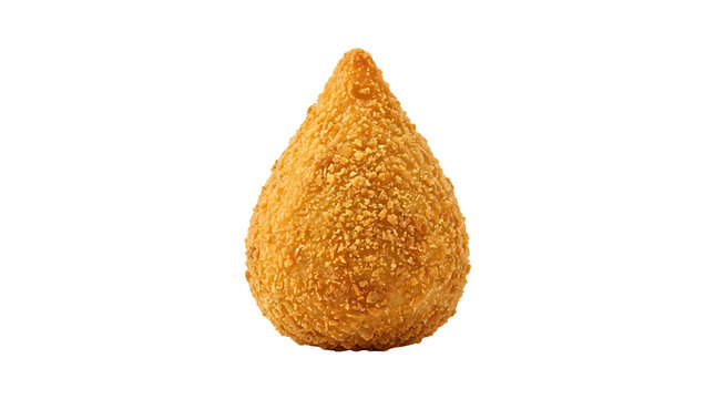 Authentic Brazilian coxinha chicken croquette snack with iconic teardrop shape and crispy golden breadcrumb crust isolated on a white background for traditional food menu