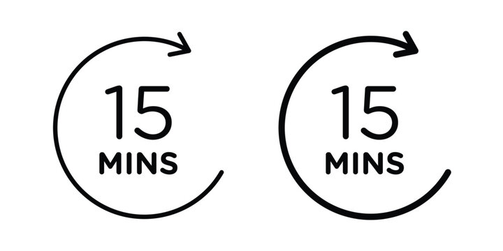 15 minutes icon graphic element set in black linear and clipatrt.