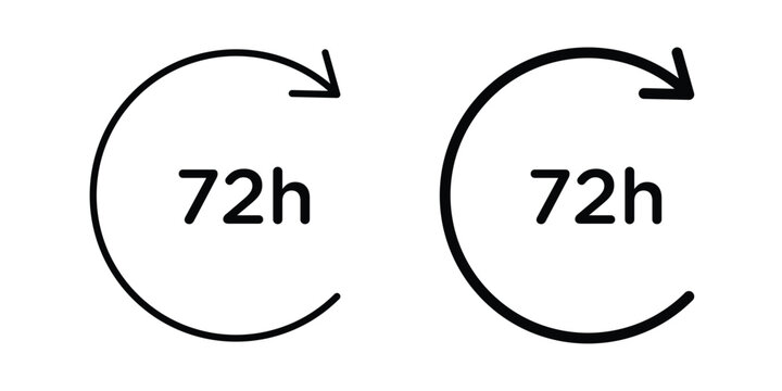 72 hours icon graphic element set in black linear and clipatrt.
