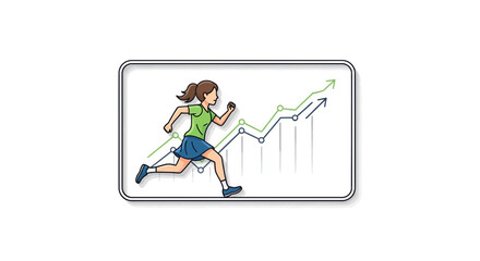 Fototapeta premium woman running up growing graph