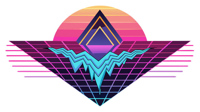 Retro synthwave 80s aesthetic geometric mountain peak emblem with synthwave retrowave mountain geometric vaporwave abstract nostalgia electronic landscape triangular background futuristic