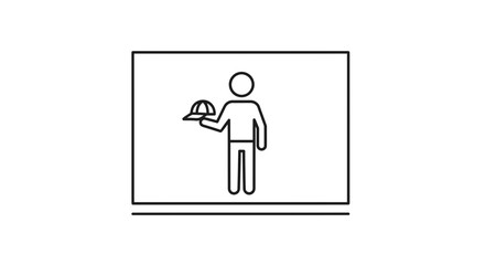 Fototapeta premium Worker Holding Hard Hat on Screen Icon - Safety and Industry Presentation Symbol