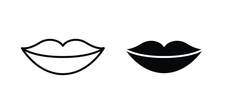 Big lips icon graphic element set in black linear and clipatrt.