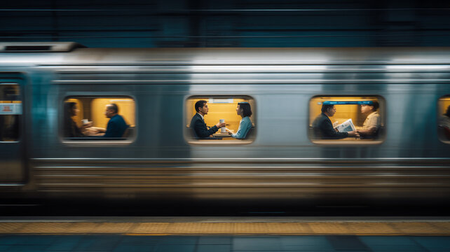A "time Warp" Concept, Showing A High-speed Train Moving So Fast It Turns Into A Blur Of Light, While The People Inside